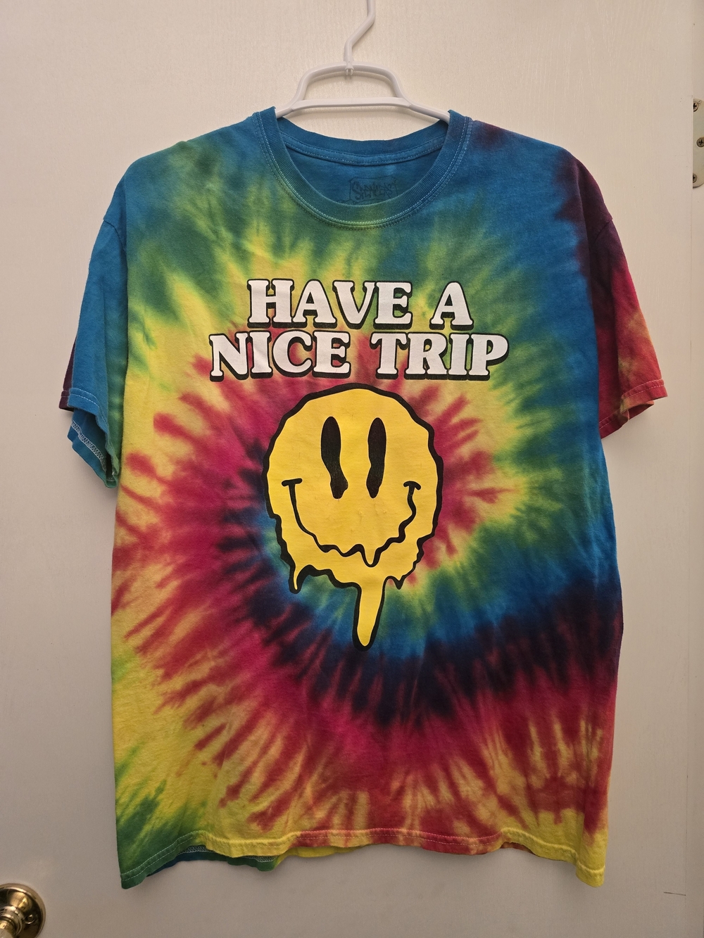Tie-Dye "Have a Nice Trip" Graphic Tee - Multicolor Yellow Smiley